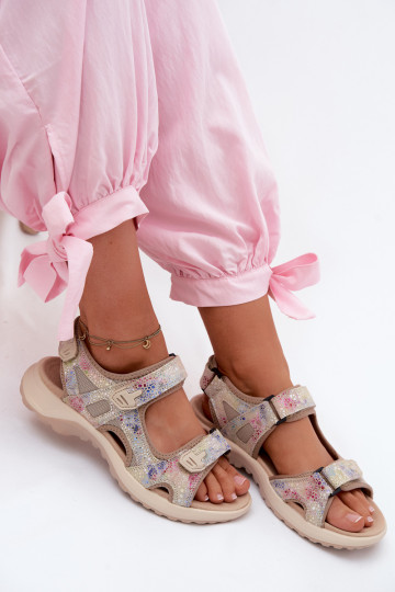 Bunt gemusterte Leder-Damen-Sandalen im sportlichen Stil Morenia