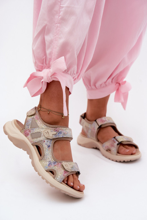 Bunt gemusterte Leder-Damen-Sandalen im sportlichen Stil Morenia