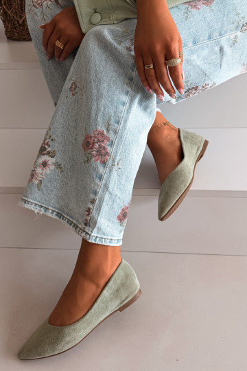 Flache Ballerinas aus künstlichem Wildleder in Grün Lelisa