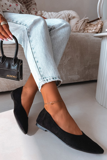 Flache Ballerinas aus künstlichem Wildleder in Schwarz Lelisa