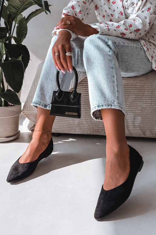 Flache Ballerinas aus künstlichem Wildleder in Schwarz Lelisa