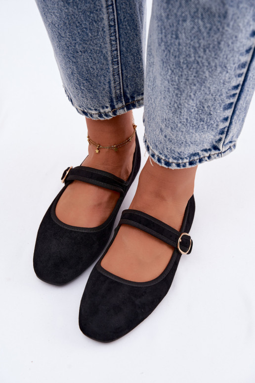 Ballerinas mit Riemchen in goldfarben mit schwarzen Schnallen Kelisa