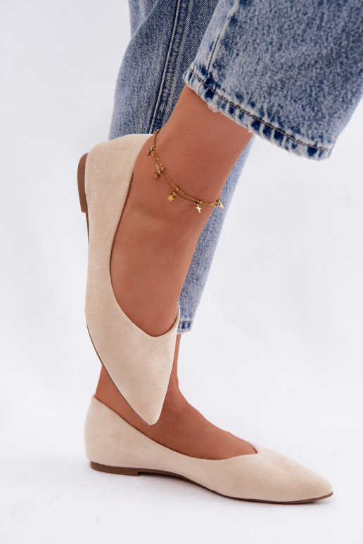 Flache Ballerinas aus künstlichem Wildleder in Sandfarbe Lelisa