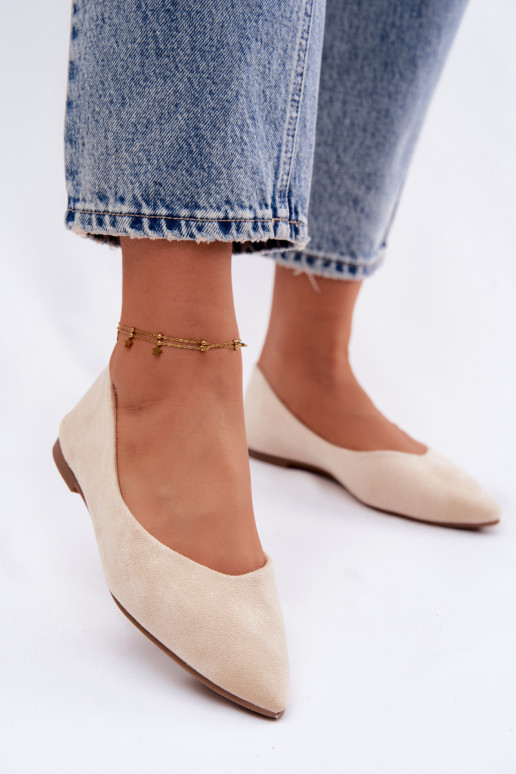 Flache Ballerinas aus künstlichem Wildleder in Sandfarbe Lelisa