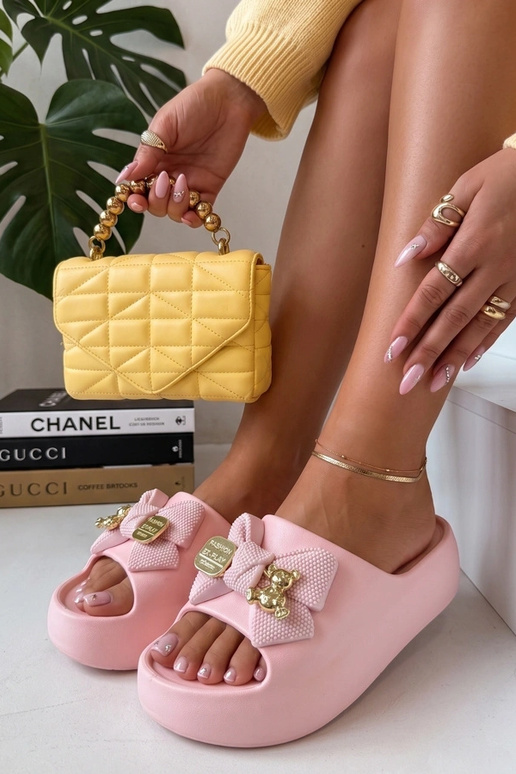 Rosa Plattform-Slipper mit Schleife...