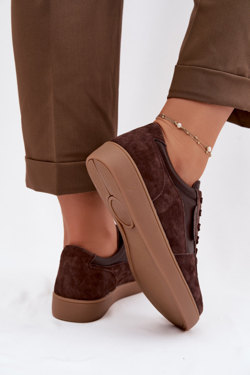 Wildleder Sneakers Damen Schuhe Vinceza 7933 in Schokoladenfarbe