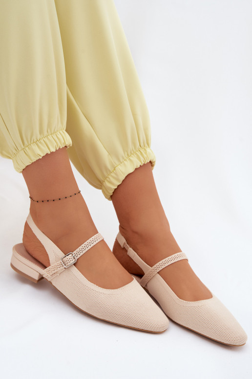 Elfenbeinfarbene Damen-Ballerina-Sandalen mit Riemen Selrene