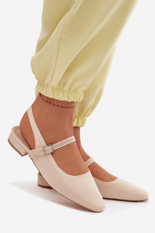 Elfenbeinfarbene Damen-Ballerina-Sandalen mit Riemen Selrene