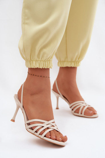 Damensandalen mit dünnen Absätzen mit Streifen Beige Velivelle