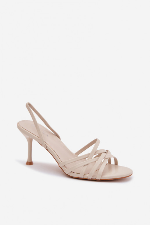 Beige Sandalen mit dünnem Absatz und Riemen Velivelle