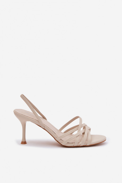 Beige Sandalen mit dünnem Absatz und Riemen Velivelle