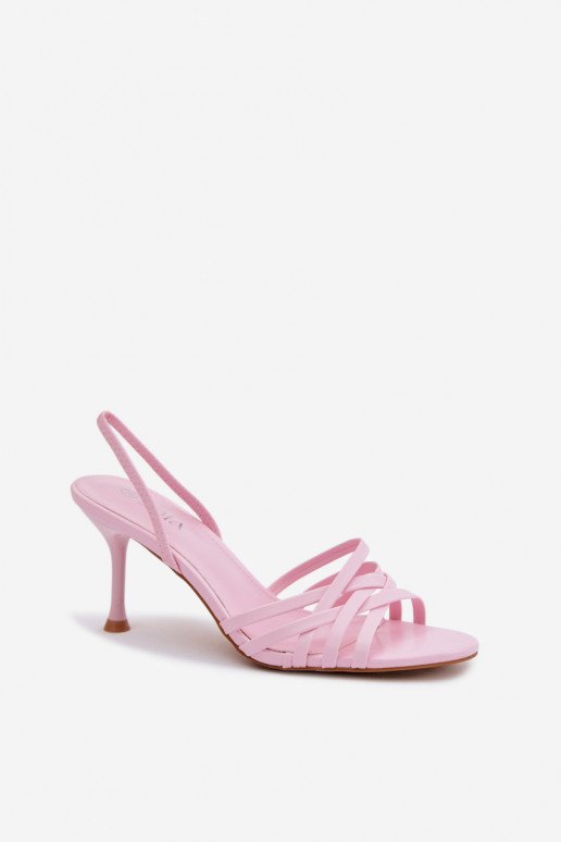 Rosa Sandalen mit dünnem Absatz und Riemen Velivelle