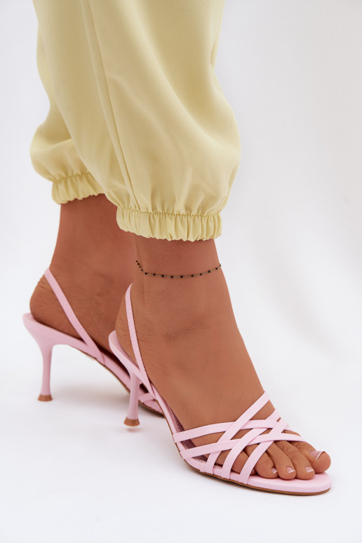 Rosa Sandalen mit dünnem Absatz und Riemen Velivelle