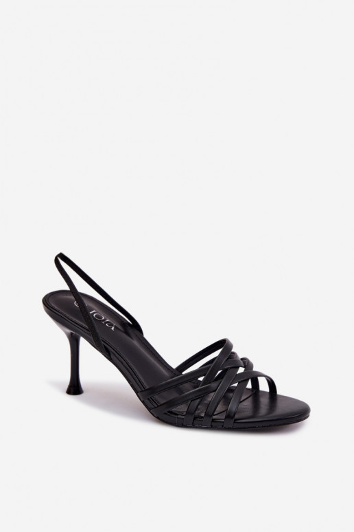 Schwarze Sandalen mit dünnem Absatz und Riemen Velivelle