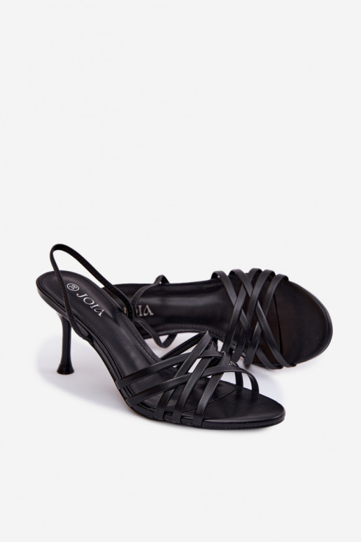 Schwarze Sandalen mit dünnem Absatz und Riemen Velivelle