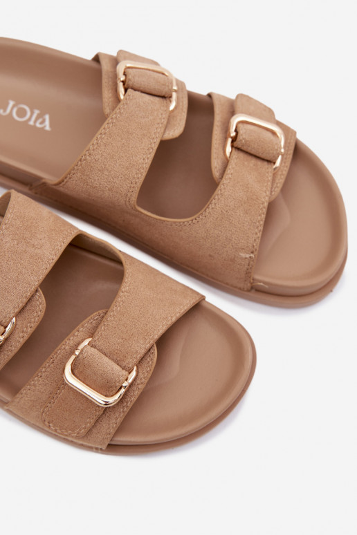 Beige Slipper mit goldenen Schnallen Pelorin