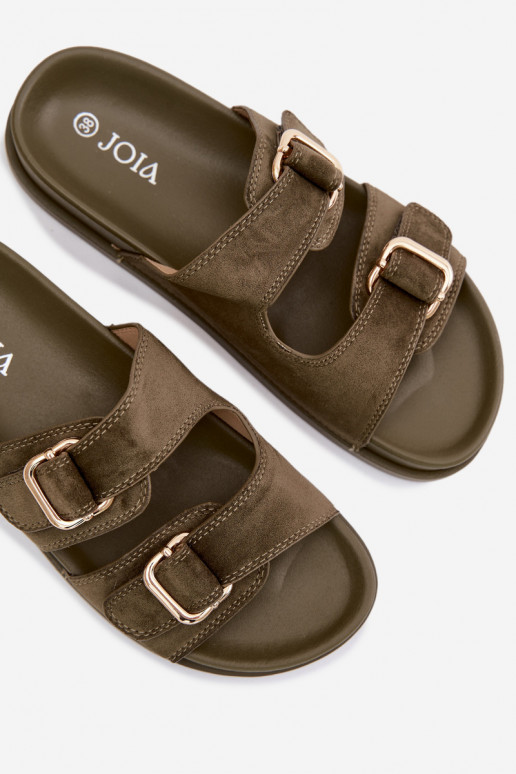 Damenhausschuhe Ze goldene Farbemi mit Schnallenmi Khaki-Farbe-Farbe Pelorin