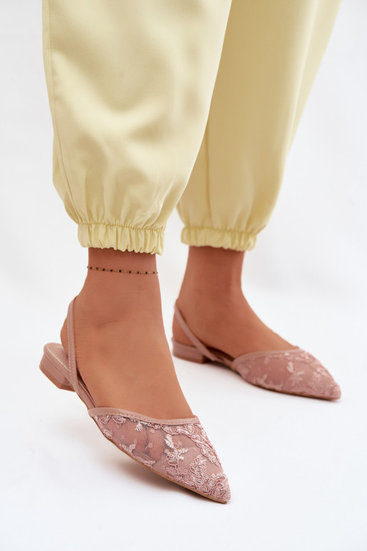 Netz Sandalen mit Spitze mit breiten Absätzen pinke Farbe Selissey