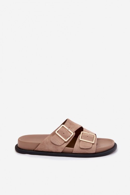 DamenhausschuheImitacji aus INildlederu goldene Farbe mit Schnallen Beige Selissea