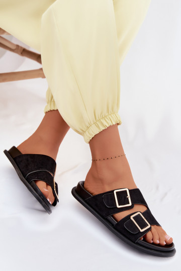 DamenhausschuheImitacji aus INildlederu goldene Farbe mit Schnallen schZuarze Farbe Selissea