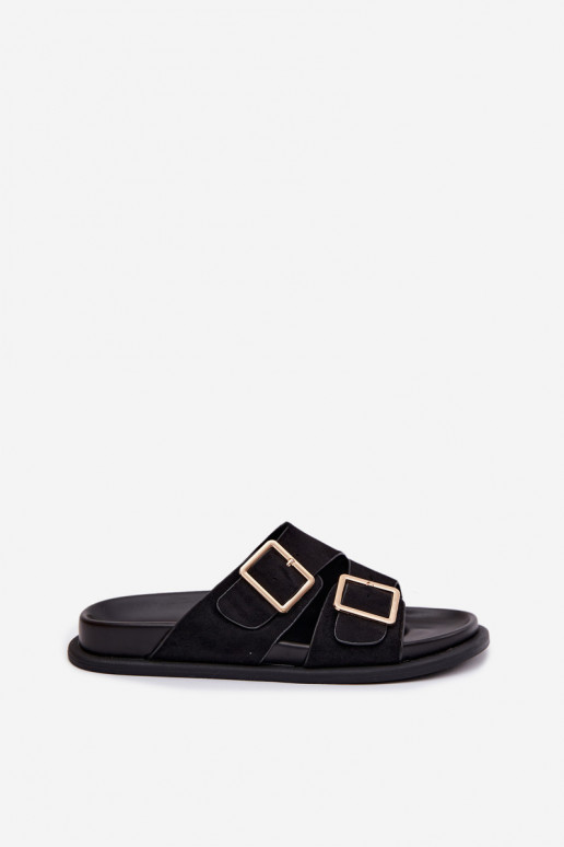 DamenhausschuheImitacji aus INildlederu goldene Farbe mit Schnallen schZuarze Farbe Selissea