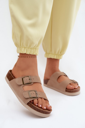 Sandfarbene Leder-Suede-Slipper mit Schnallen Rosaliae 2