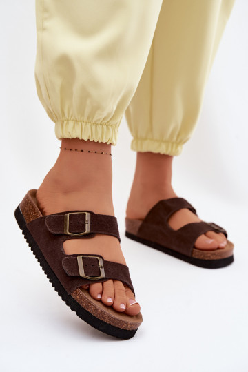 Braune Leder-Suede-Slipper mit Schnallen Rosaliae