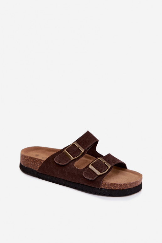 Haut INildleder-Hausschuhe für Damen mit Schnallen CzekoladoZue Rosaliae