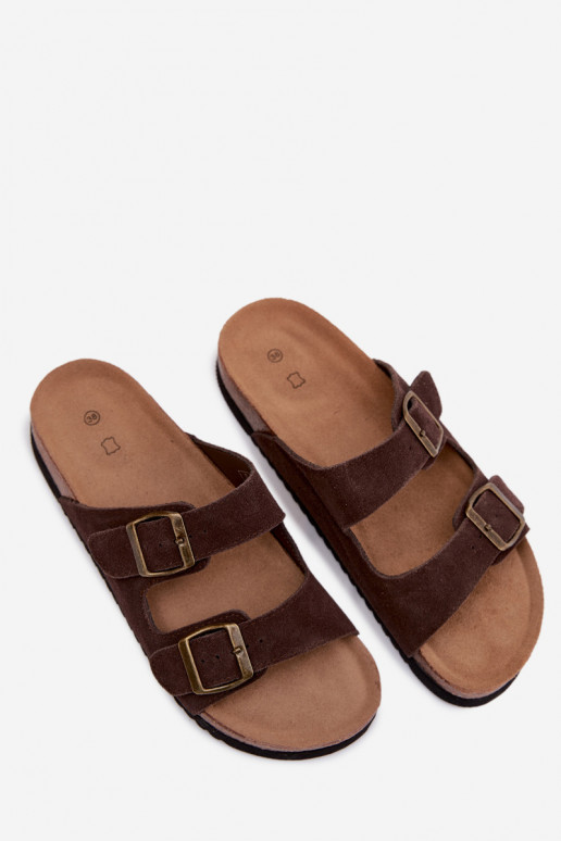 Braune Leder-Suede-Slipper mit Schnallen Rosaliae