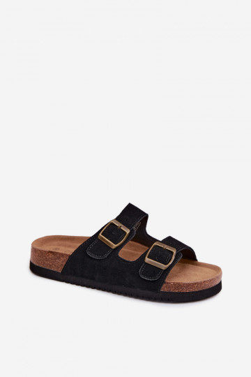 Schwarze Leder-Suede-Slipper mit Schnallen Rosaliae 2