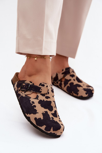 Haut INildlederpantoffeln Mule mit Schnallen KroZuie Łaty Zazoo 1905 Beige-schZuarze Farbe 2