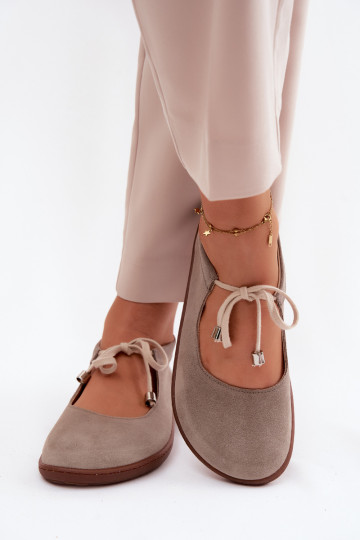 Ziegenveloursleder-Barefoot-Ballerinas mit Riemen Zazoo 021, cappuccino-farbe 2