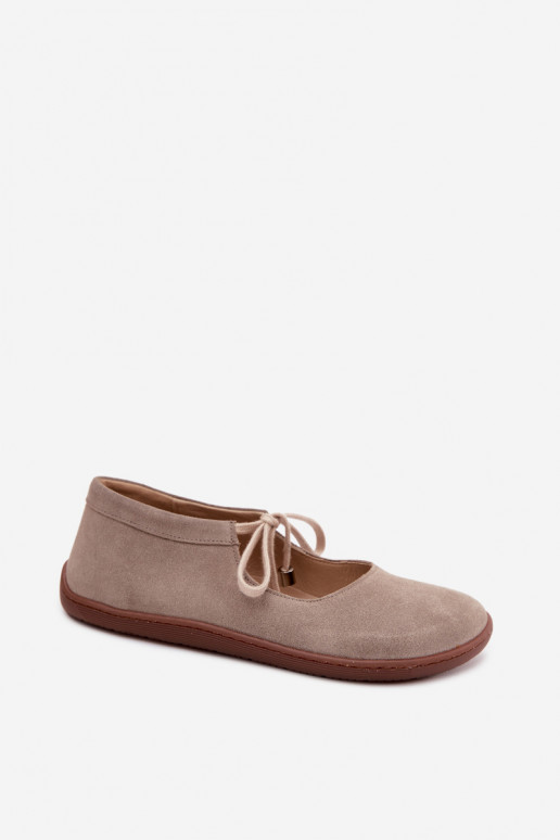 Ziegenveloursleder-Barefoot-Ballerinas mit Riemen Zazoo 021, cappuccino-farbe