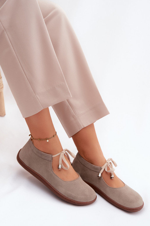 Ziegenveloursleder-Barefoot-Ballerinas mit Riemen Zazoo 021, cappuccino-farbe