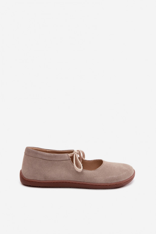 Ziegenveloursleder-Barefoot-Ballerinas mit Riemen Zazoo 021, cappuccino-farbe