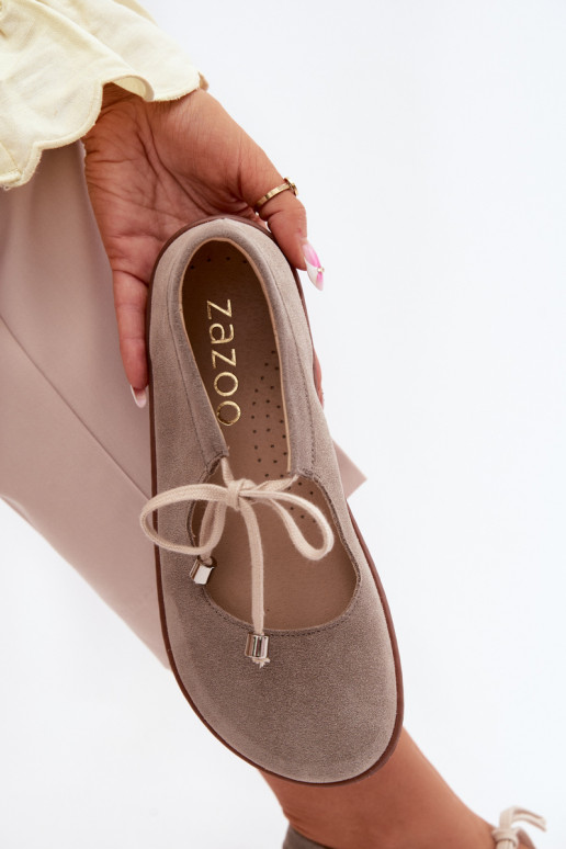 Ziegenveloursleder-Barefoot-Ballerinas mit Riemen Zazoo 021, cappuccino-farbe