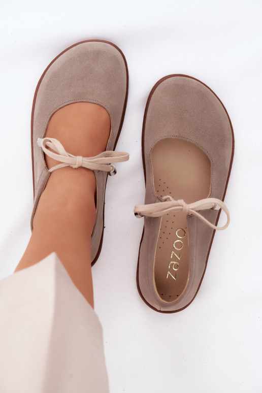 Haut Ballerinas aus INildleder Barefoot mit Riemen Zazoo 021 Cappuccino-Farbe