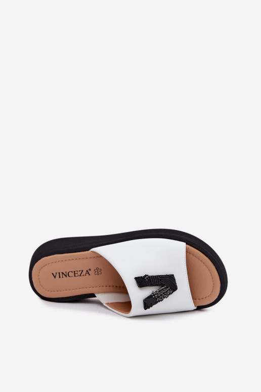 Leder-Damenschuhe mit V-förmigem Obermaterial auf Plattform Vinceza 66950, weiße Farbe