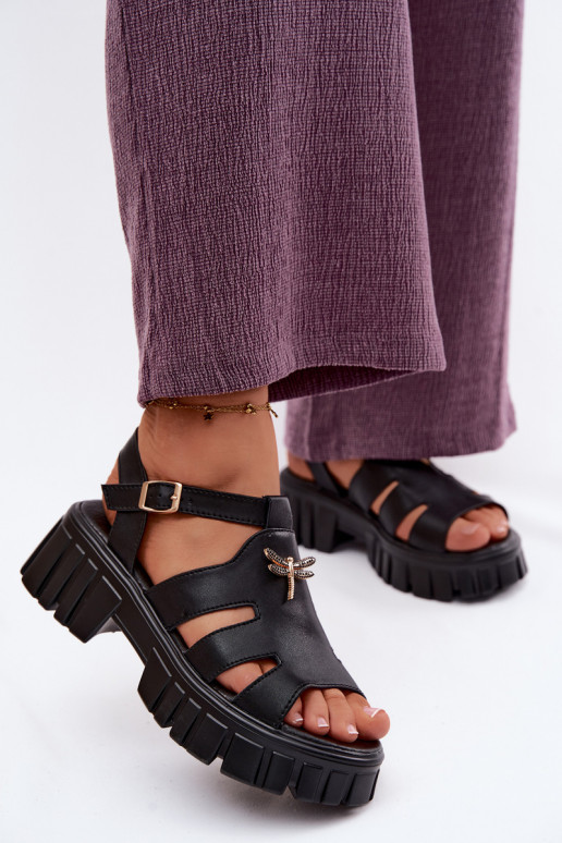 Damen-Platformsandalen mit Schnalle Vinceza 79627, schwarze Farbe