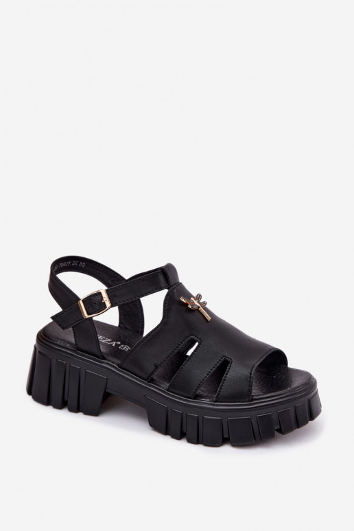 Damen-Platformsandalen mit Schnalle Vinceza 79627, schwarze Farbe