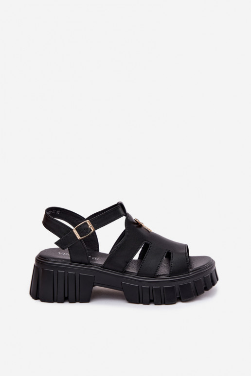 Damen-Platformsandalen mit Schnalle Vinceza 79627, schwarze Farbe