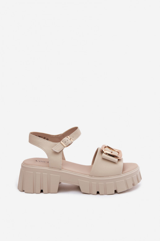 Damensandalen Feminin mit einer Plattform mit Schnallen Vinceza 79611 Beige
