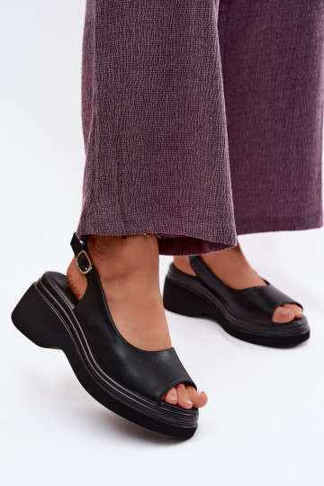 Leder-Platformsandalen Vinceza 66936, schwarz