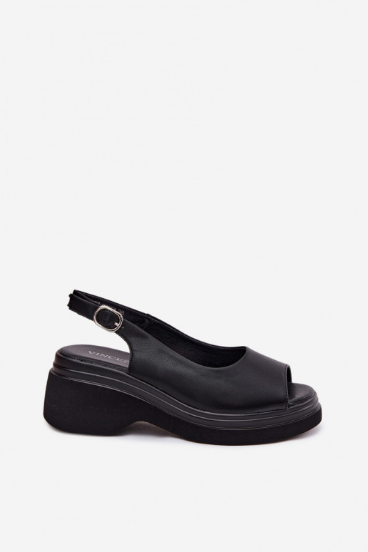 Leder-Platformsandalen Vinceza 66936, schwarz