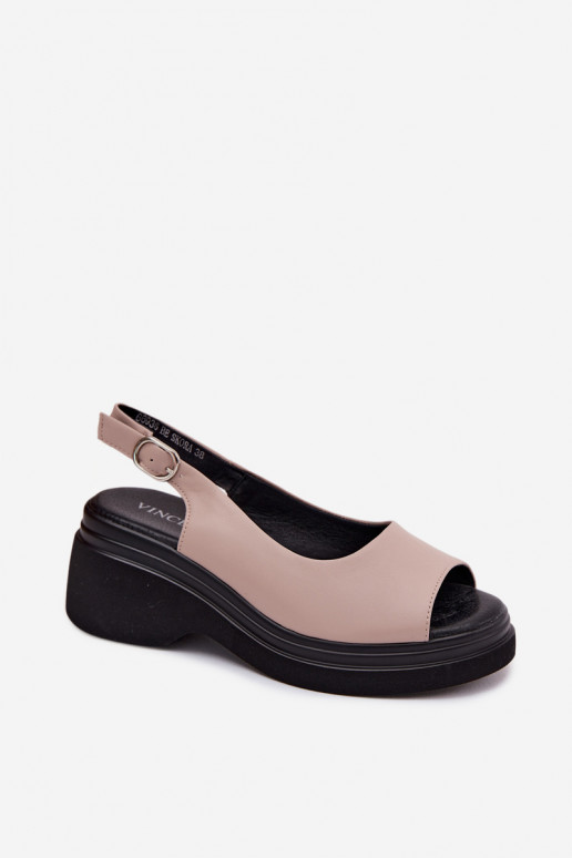 Leder-Platformsandalen Vinceza 66936, sandfarben