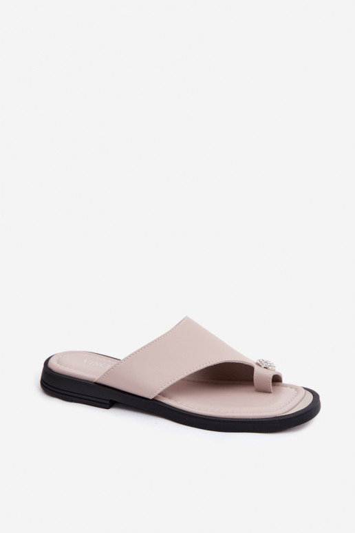 Leder-Damenslipper mit breitem Absatz Vinceza 62307, sandfarben