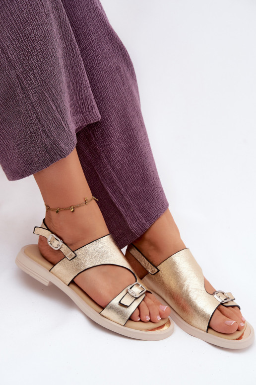 Damensandalen Feminin mit breiten Absätzen Vinceza 86434 goldene Farbe