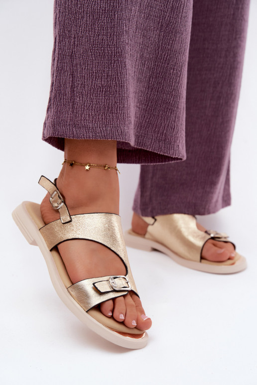 Goldene Damen-Sandalen mit breitem Absatz Vinceza 86434