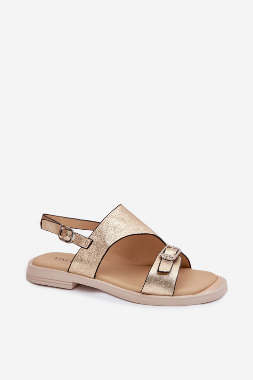 Goldene Damen-Sandalen mit breitem Absatz Vinceza 86434