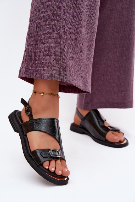 Schwarze Damen-Sandalen mit breitem Absatz Vinceza 86434